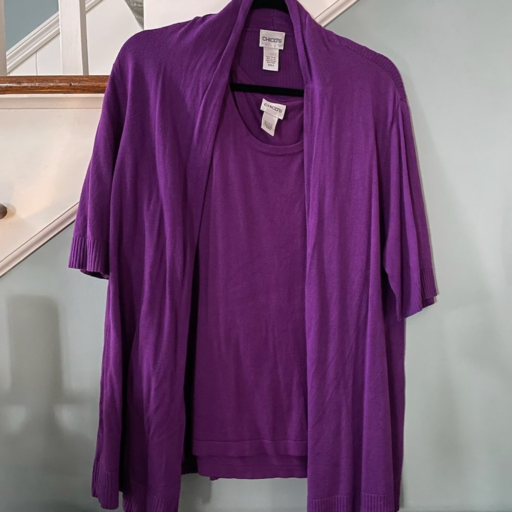 Chico's Tank and Sweater (Purple & Lime Green)